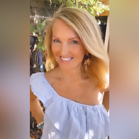 BiBi Tops - Super Cute ‘BiBi’ Blue White Stripe Gingham One Shoulder Top- Small